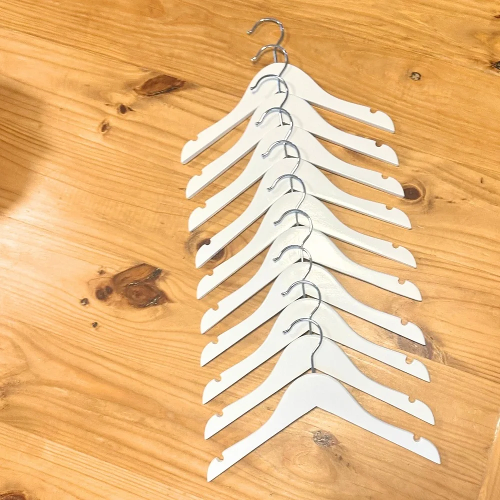 Children's Hangers Kids Wood Hangers High Gloss White Painted Metal Hook Qty: 10